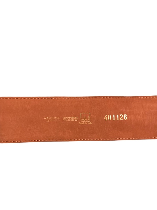 Moschino Black Leather Belt with Gold Heart Circle Buckle